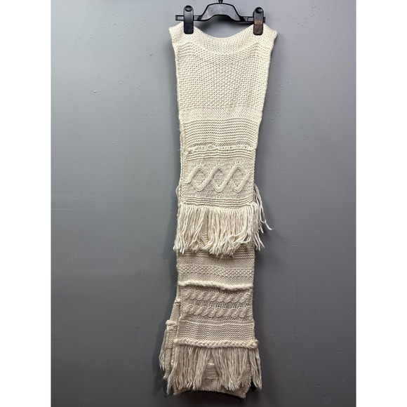 American Eagle Sweater Scarf Womens One Size Cream Knit Fringe Boho Winter Cozy - Picture 1 of 7